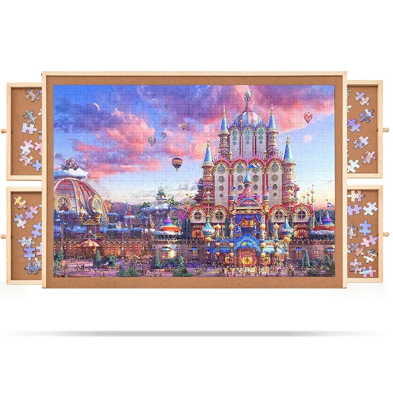 1000 Pieces Puzzle Board With 6 Drawers And Cover, 22"X30" Wooden Jigsaw Pu