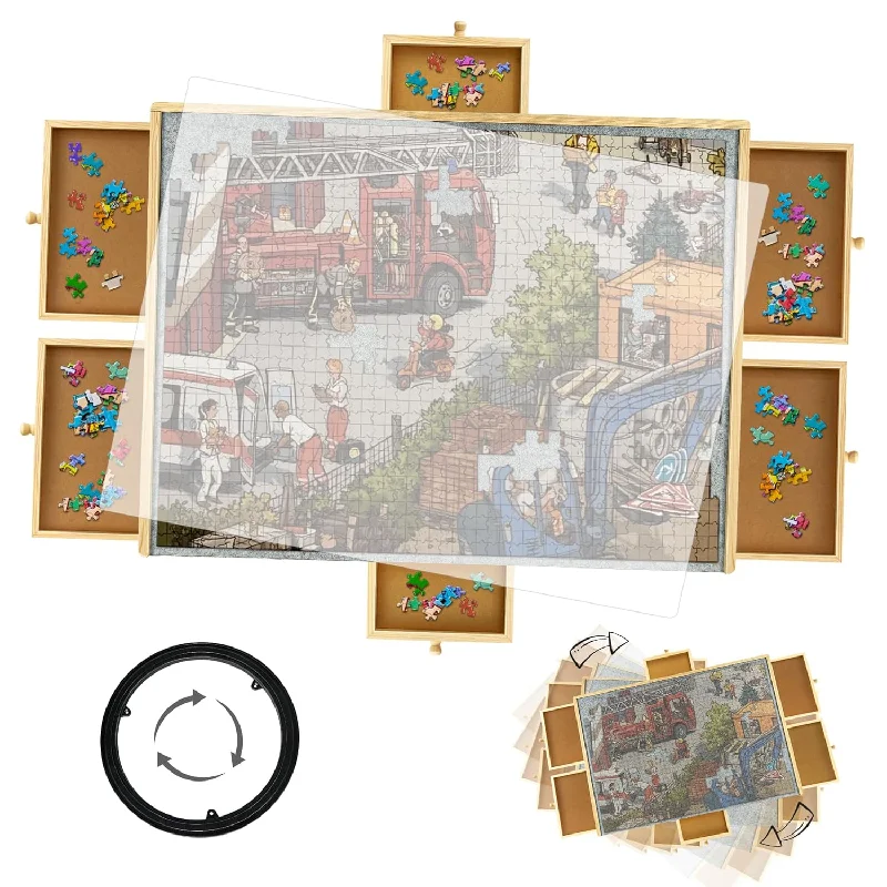 1500 Piece Rotating Puzzle Board With Drawers?35‘’×27’‘Wooden Felt Portable