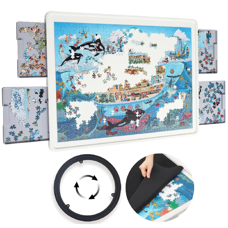 1500 Pieces Rotating Plastic Puzzle Board With Drawers And Cover, 35"X27" P