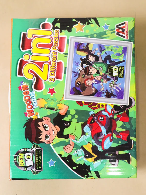 2 in 1 Wooden Jigsaw Puzzle Ben 10 + Motu Patlu