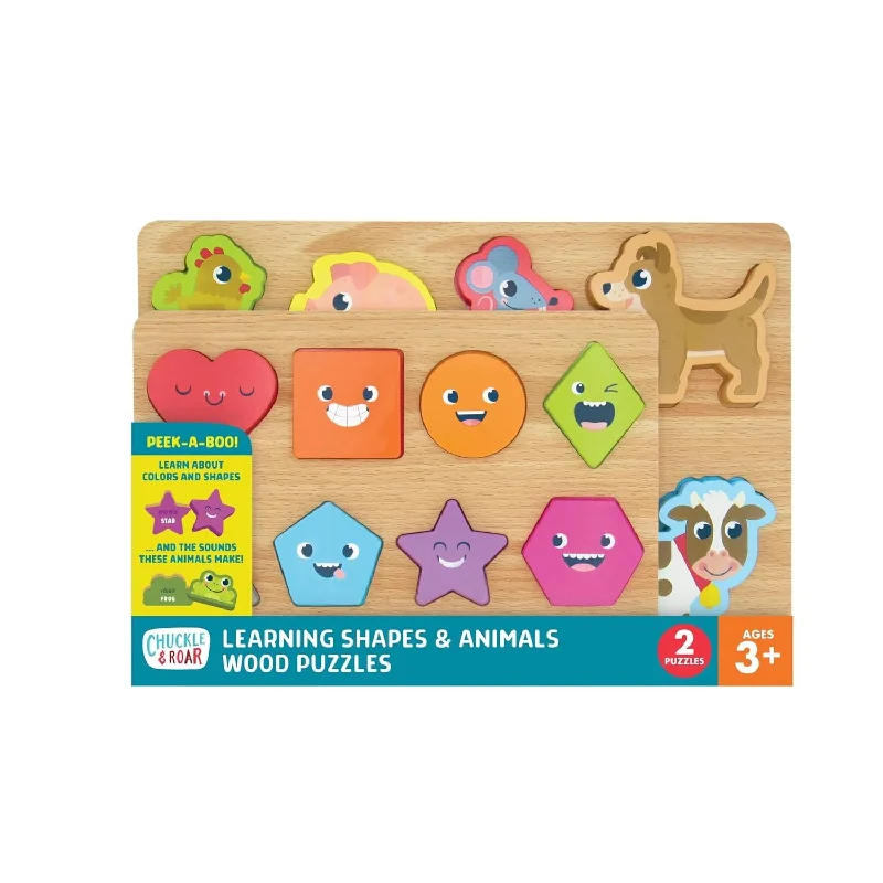 2 Pack Shapes And Animals Wooden Puzzles Fun And Educational Wooden Puzzle