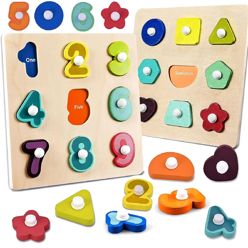 2Pcs Wooden Puzzles For Toddlers 1 3, Learning Puzzles Board With Words, Mo