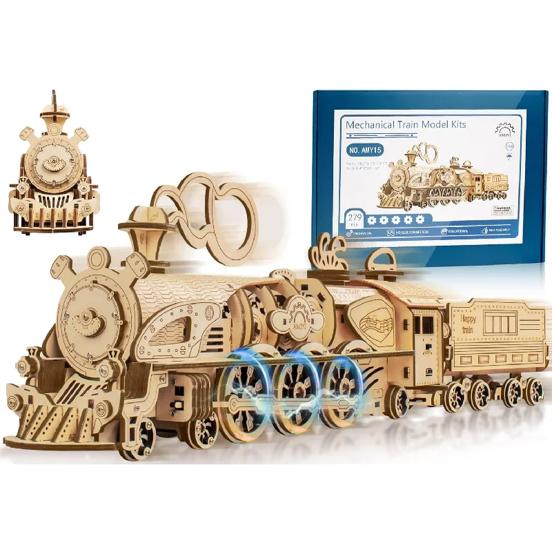 3D Wooden Puzzle For Adults, Wooden Train Crafts Vehicle Building Model, Recha