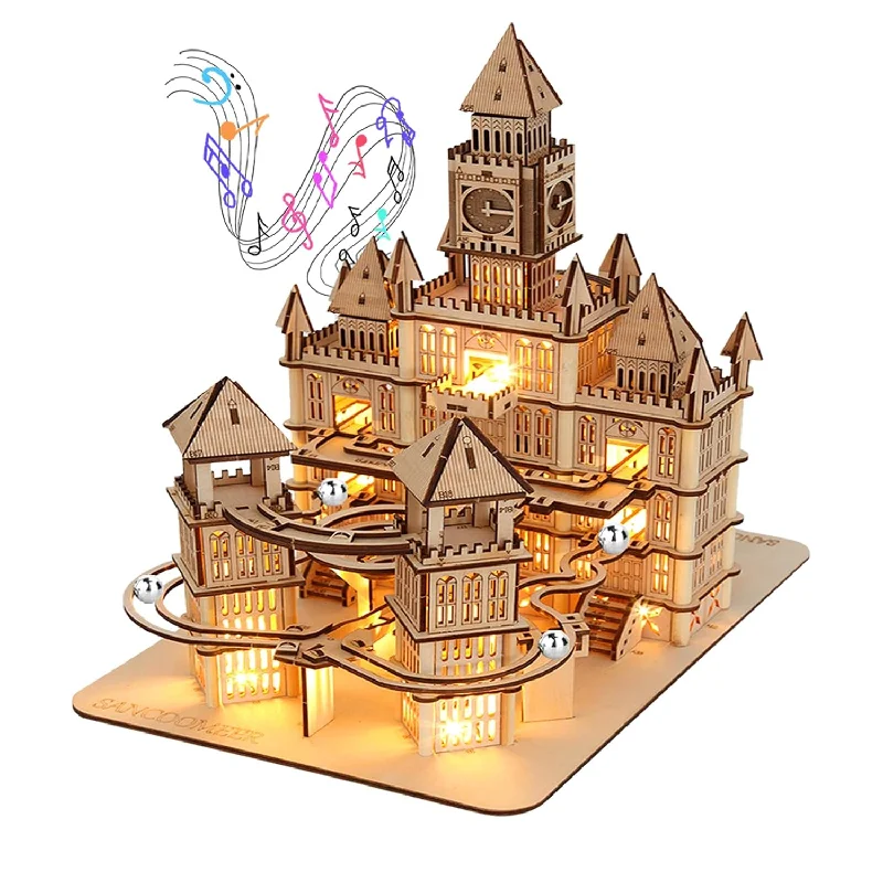 3D Wooden Puzzles Adults Teens, Castle Wooden Puzzle Building Kit Led Lights M