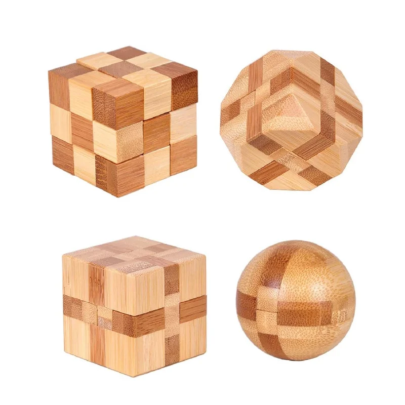 4 Pack Wooden Puzzle Games Brain Teasers Toy 3D Puzzles For Teens And Adult