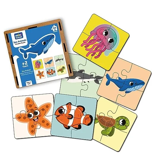 4 Piece Sea Animals Wooden Puzzle for Kids (Set of 6 )