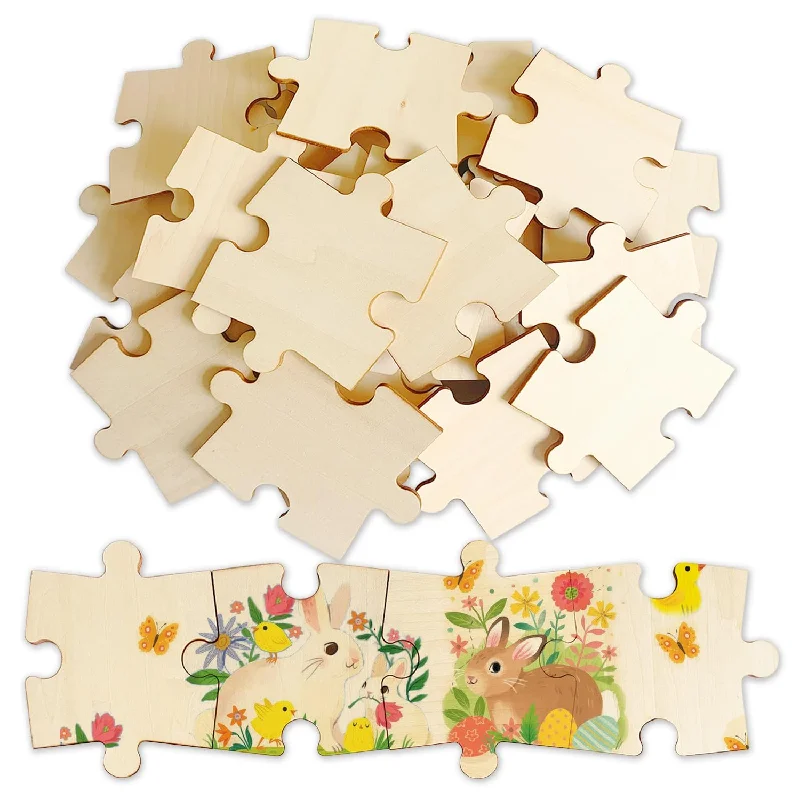 50 Piece Blank Wooden Puzzle Jumbo Size, Each Piece Is 4X3.2 Inches To Draw