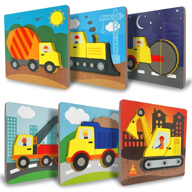 6 Pk Construction Wooden Toddler Puzzles Ages 2 4 Wooden Puzzles For Toddle