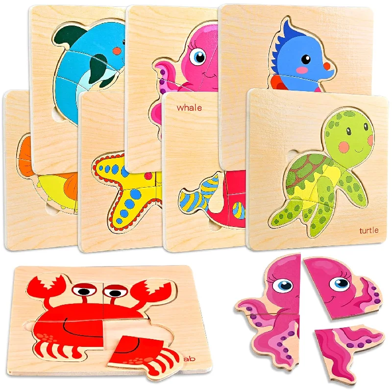 8Pcs Wooden Puzzles For Toddlers 1 3, Toddler Puzzles Ages 2 4, Montessori