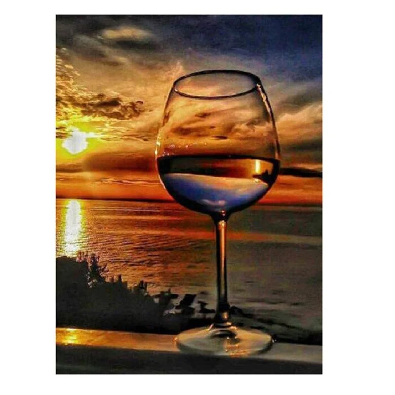 Adult Puzzles 1000 Pieces Diy Sunset Sea Wine Glass Wooden Puzzles Children