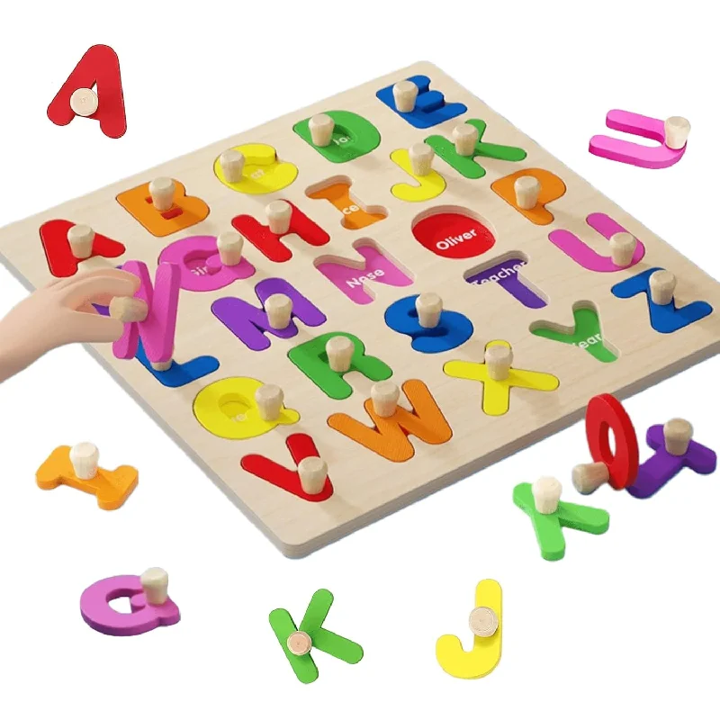 Alphabet Puzzle Wooden Puzzles With Board Knob For Toddlers 1 2 3 4 5 Year