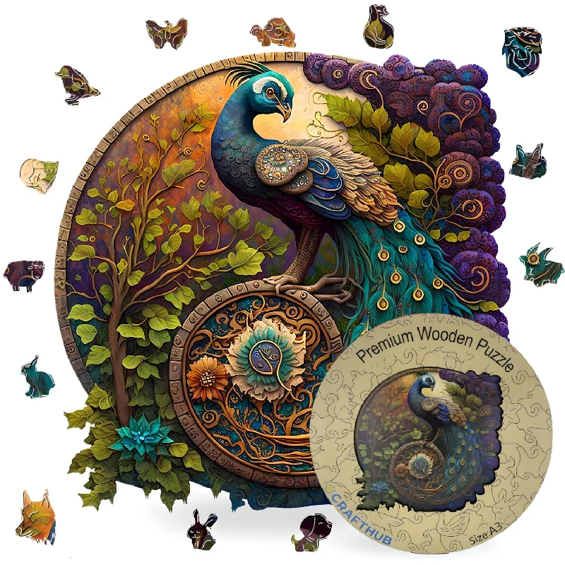 Animal Shaped Wooden Puzzles For Adults A3 Peacock With 127 Pieces Jigsaw P