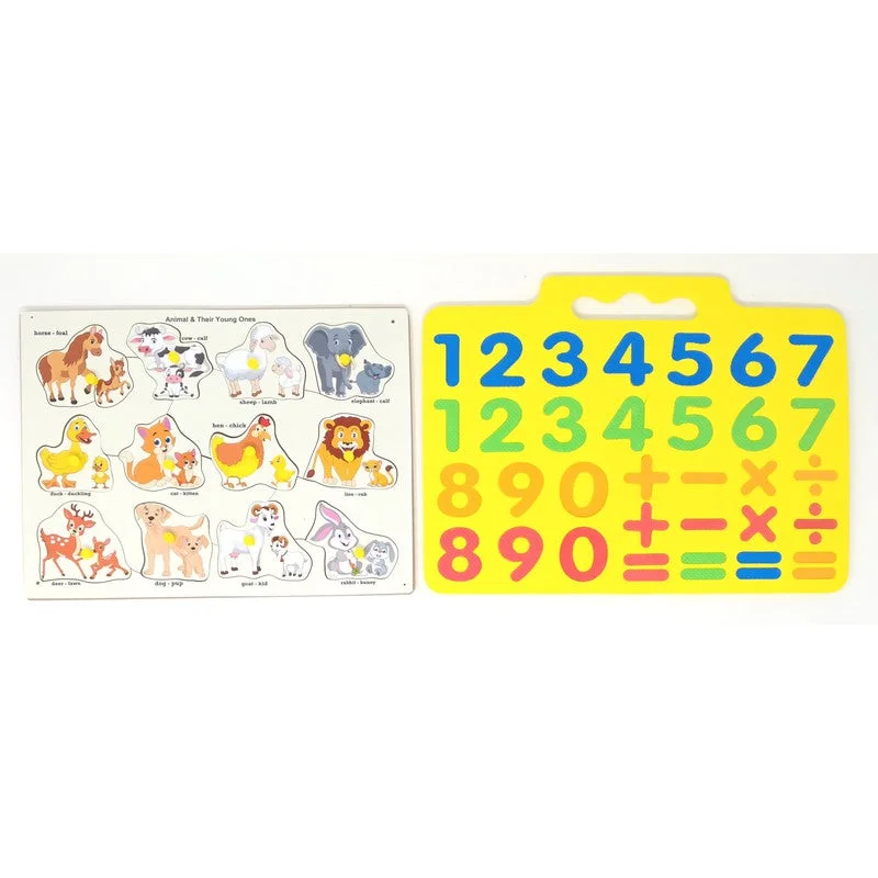 Animal & Young Ones Puzzle with Number Game ( Wooden Puzzle & Evafoam Number Game) - 44 Pcs