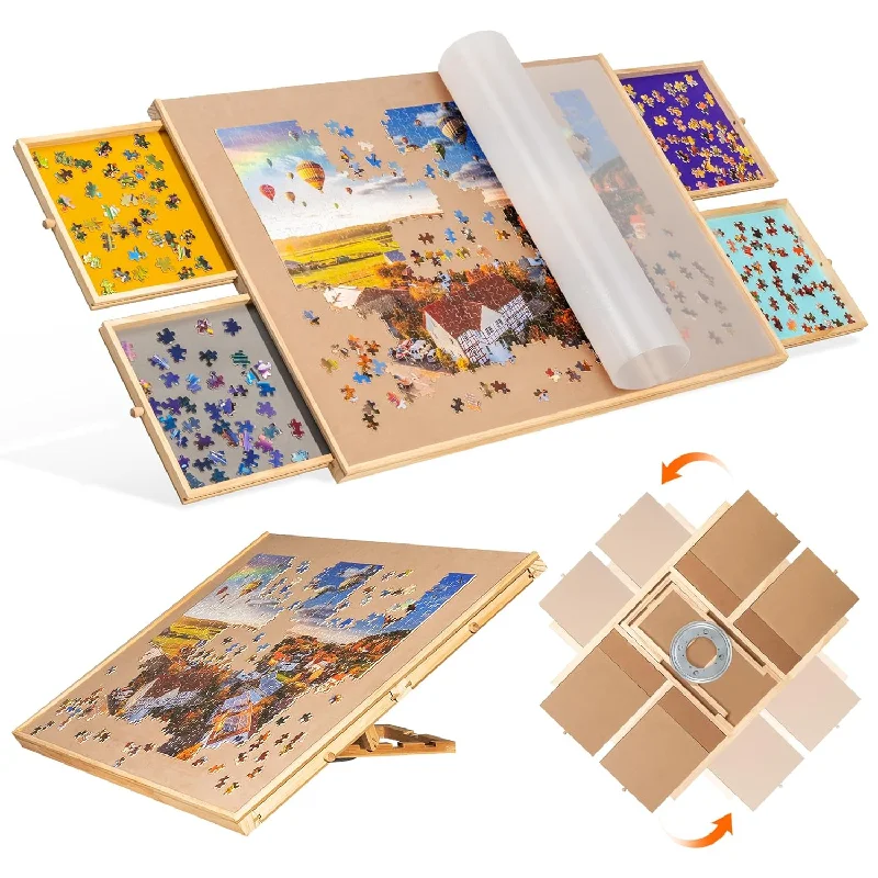 Becko US 1500-piece Tilting & Rotating Puzzle Board with 4 Colorful Drawers