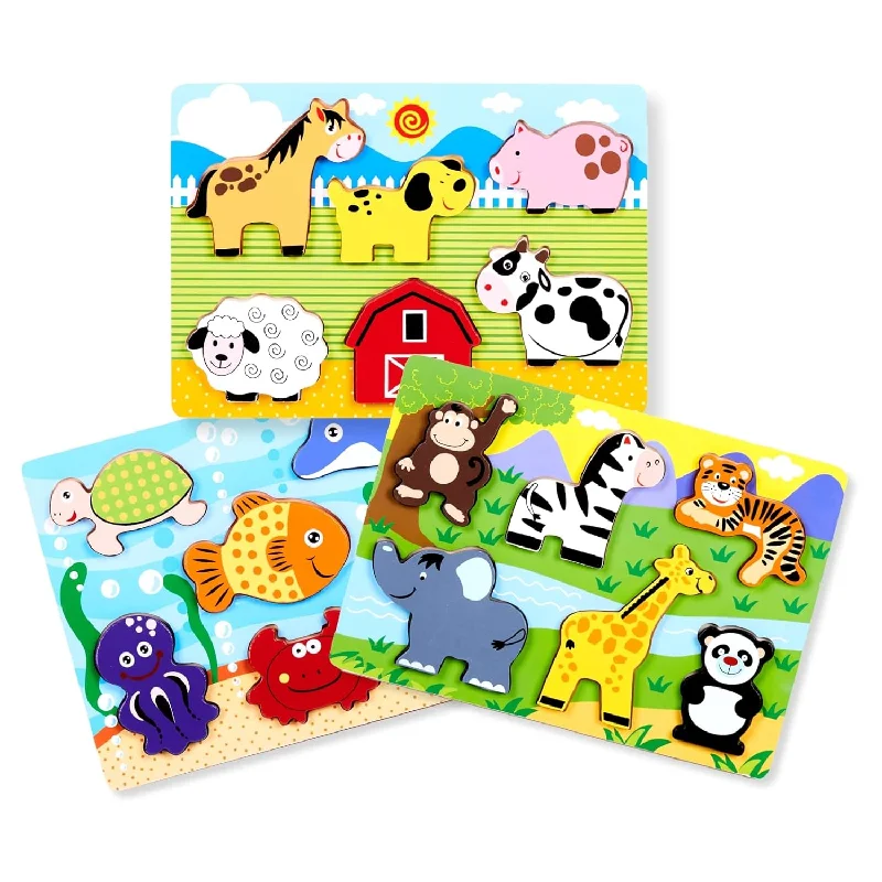 Chunky Puzzles For Toddlers 1 3, Farm, Sea, Zoo Animals Wooden Puzzles, Presch