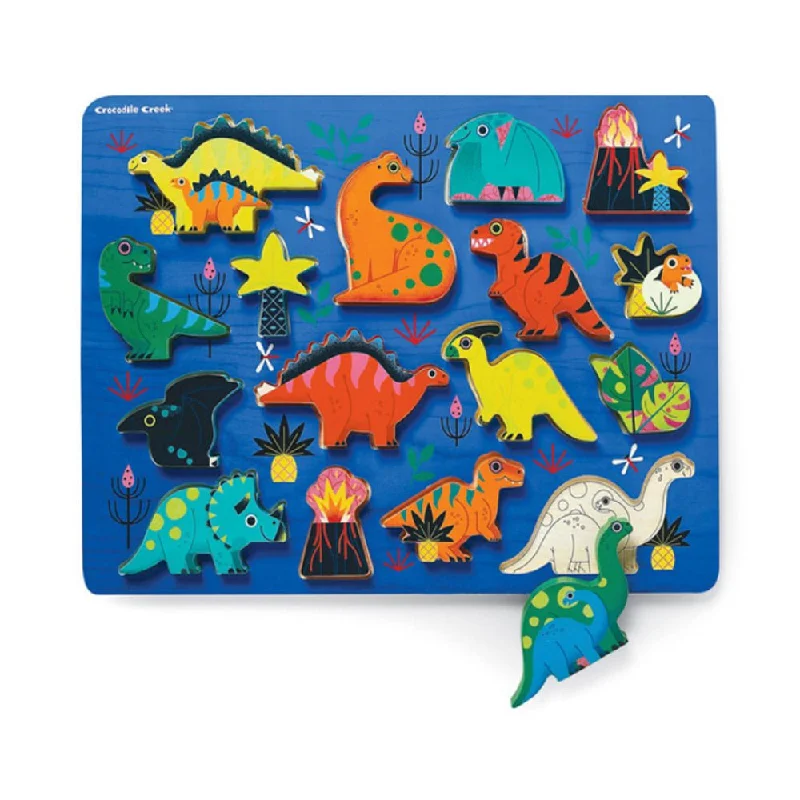 Crocodile Creek Dinosaurs 16pc Wood Puzzle + Playset