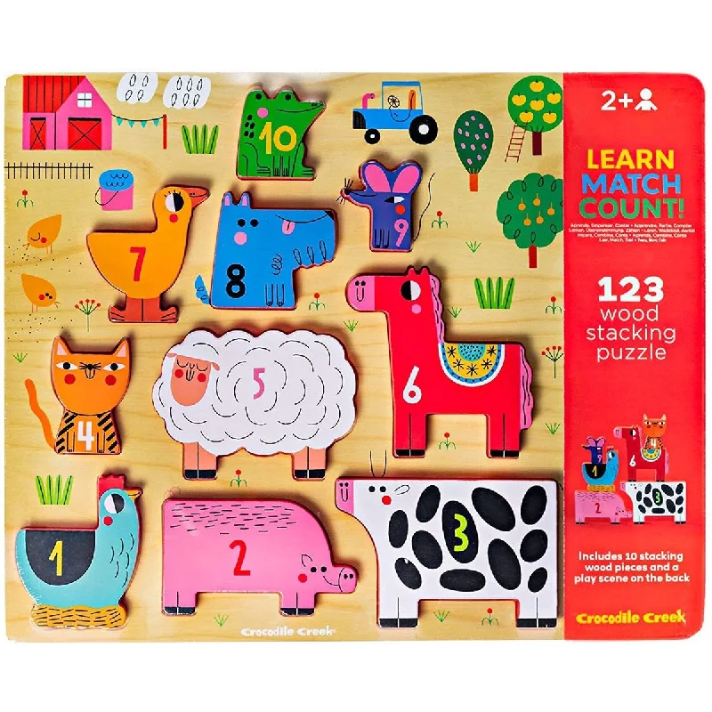 Crocodile Creek stacking wood puzzle 123 barnyard