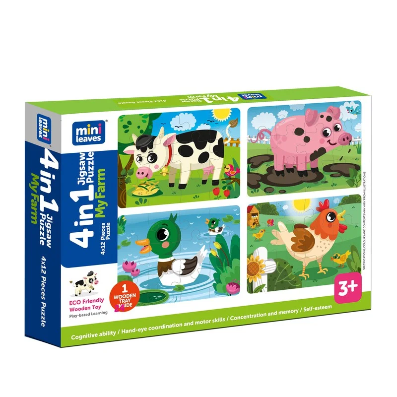 Farm Animals 4 in 1 Jigsaw Wooden Puzzle