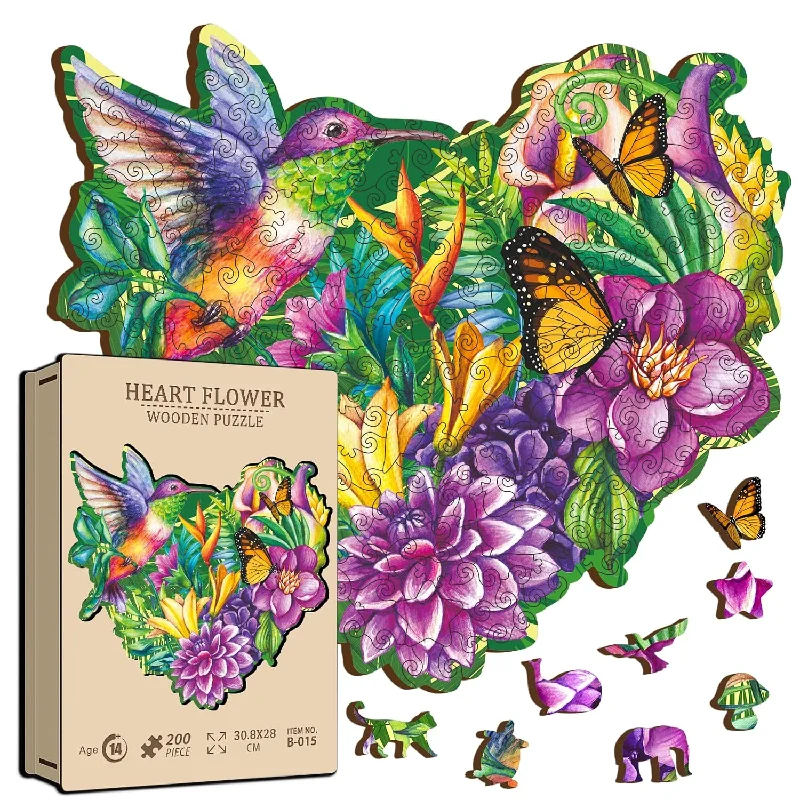 Flower Wooden Puzzles 200 Pieces For Adult, Hummingbird Butterfly Wooden Ji