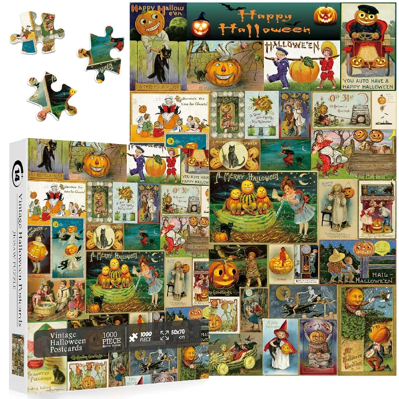 Halloween Puzzles For Adults 1000 Pieces, Vintage Halloween Cards Puzzle Fe