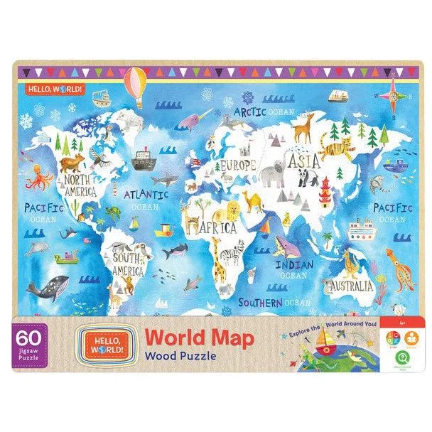 Hello World! World Map - 60pc Wood Puzzle