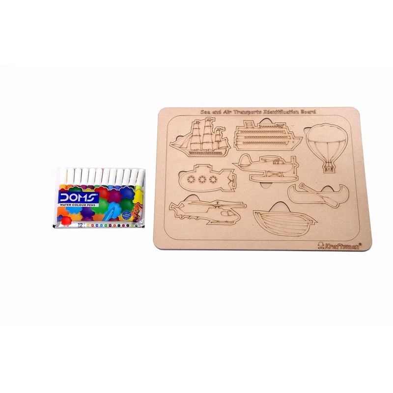 Sea and Air Transport Vehicles Identification Puzzle Board with Color Kit Included