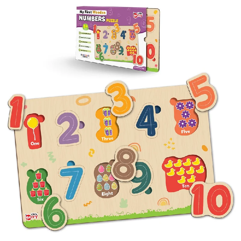 Knob and Peg Numbers Wooden Puzzle Tray (10 Pegs)