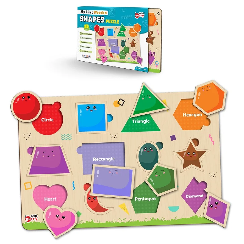 Knob and Peg Shapes & Colours Wooden Puzzle Tray (12 Pegs)