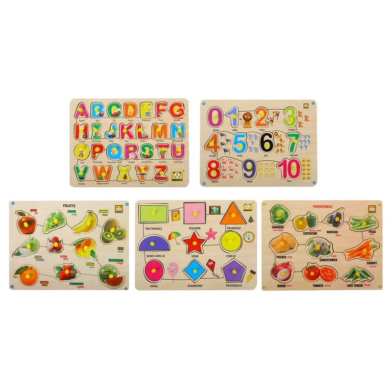 Wooden Puzzle with Knobs Educational and Learning Toy for Kids(Alphabets Numbers Shapes Fruits Vegetables )