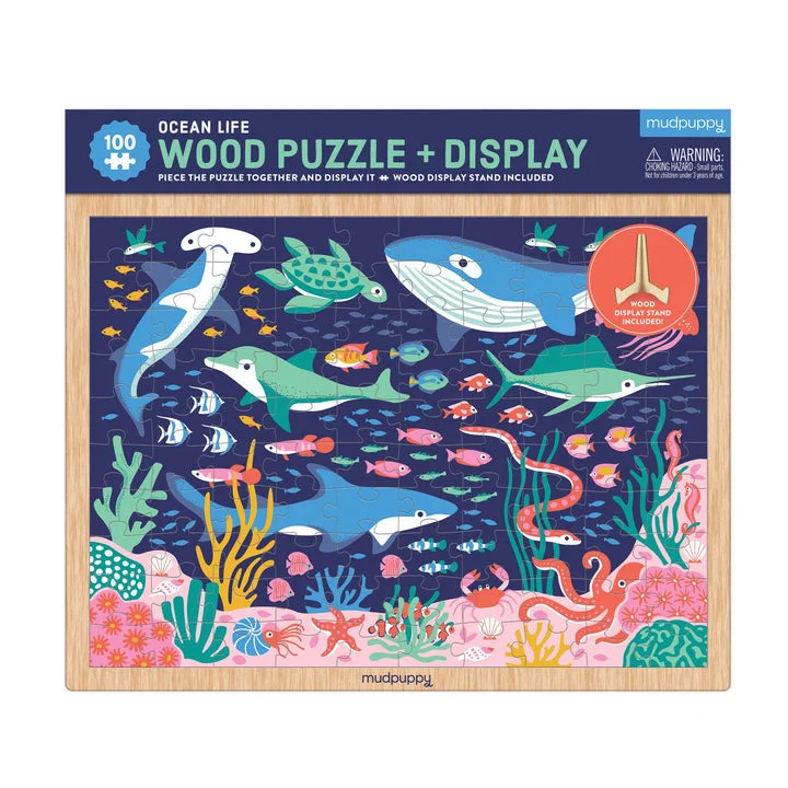 Mudpuppy 100 Piece Wood Puzzle & Display - Ocean Life