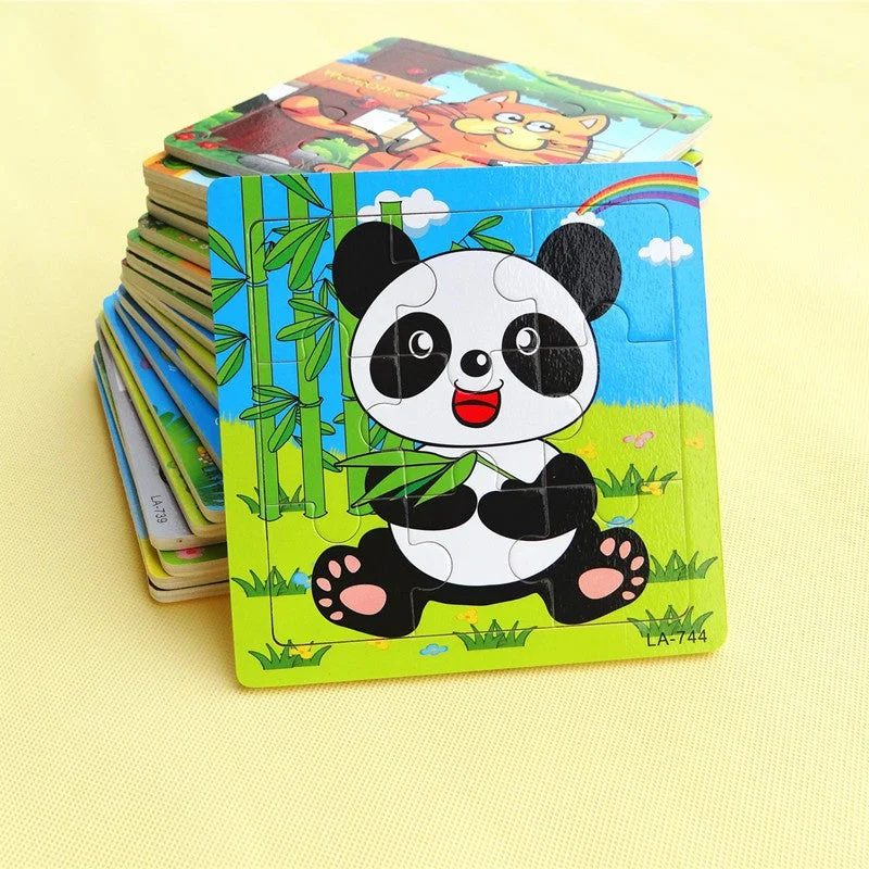 New Design Lovely Kids Wooden Toys Wood Puzzle Puzzle Toys Cartoon Animals Young Children Puzzle Puzzle  9 Pcs