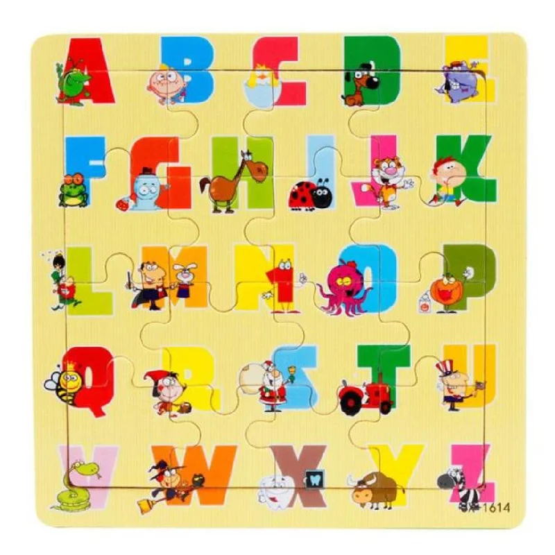 Preschool Toy English Educational Toy Alphabet A - Z Foam Mat for Children each Letter with one Animal Puzzle Wooden Puzzle