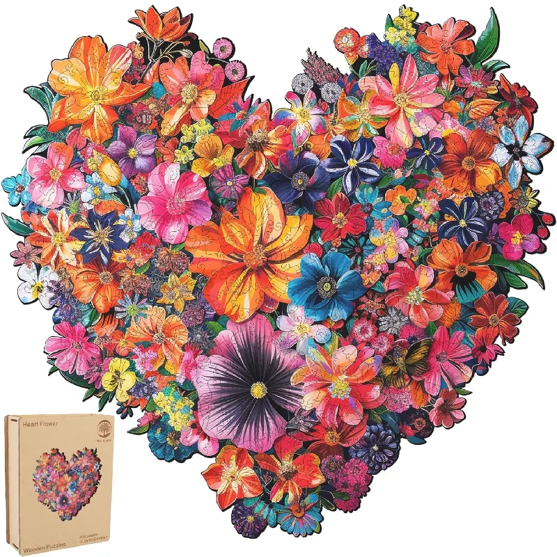 Puzzles For Adults Heart Flower Wooden Puzzles, 200 Pieces Unique Shaped Jigsa