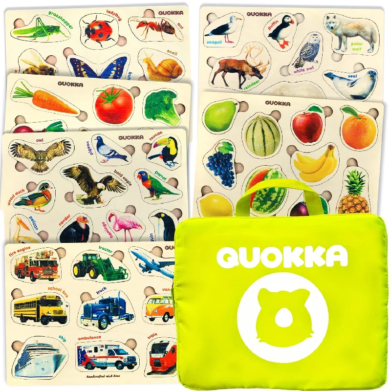 QUOKKA Toddler Puzzles Ages 2-4 in a Bag – 6 Montessori Wooden Puzzles for