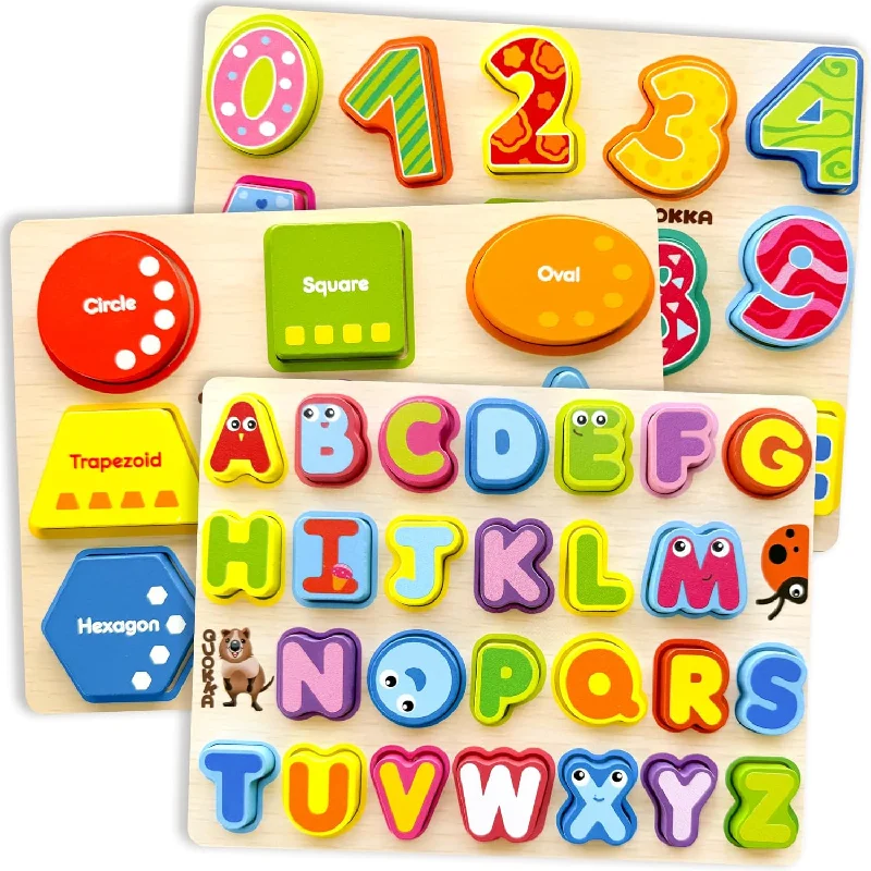 QUOKKA Wooden Puzzles for Toddlers 1-3 - Chunky Toddler Puzzles Ages 2-4 -