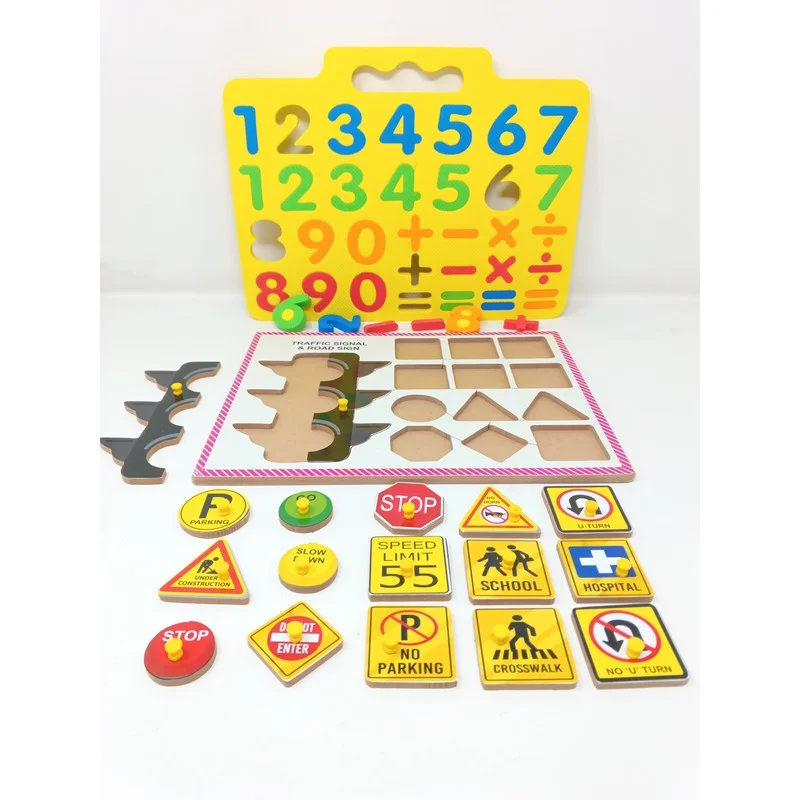 Road Signs Puzzle Set with Number Game ( Wooden Puzzle & Evafoam Number Game) - 49 Pcs