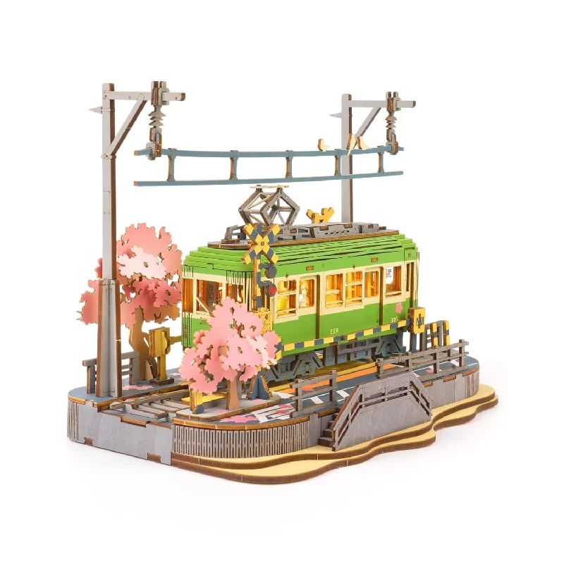 Rolife 3D Wooden Puzzle for Adults, Sakura Journey Tram DIY Model building