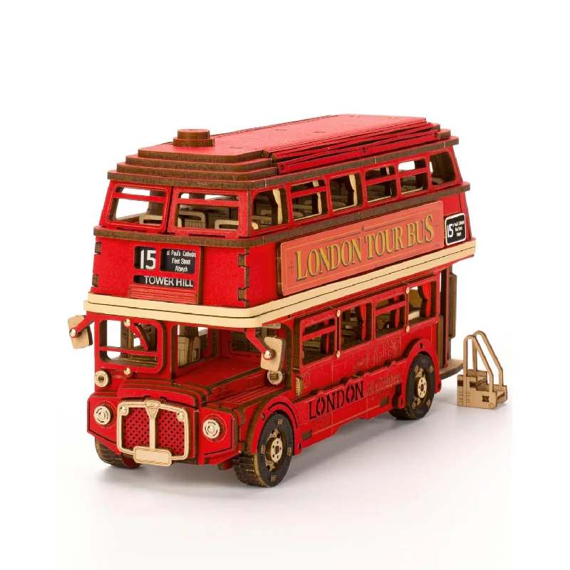 Rolife 3D Wooden Puzzles London Tour Bus 4.4" Wood Model Toy Car to Build C