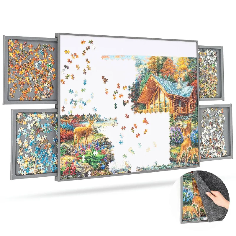 ropoda 1500 Pieces Portable 35"x26" Plastic Puzzle Board with Drawers and C