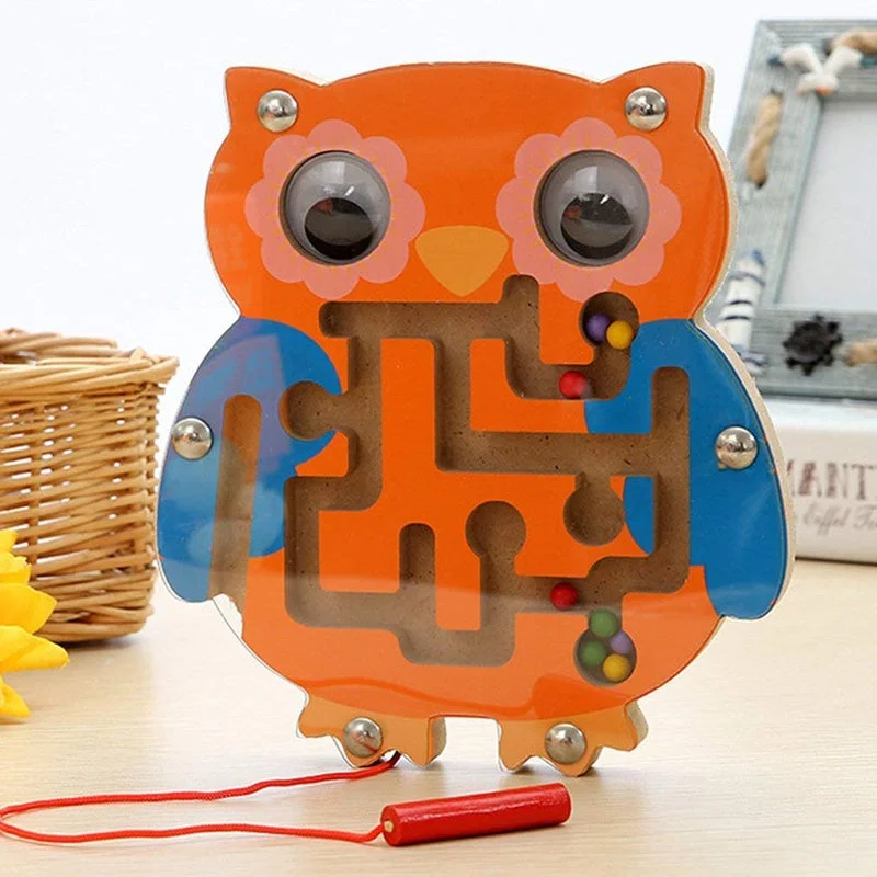 Magnetic Bead Maze Puzzle Board Game Toy - Owl