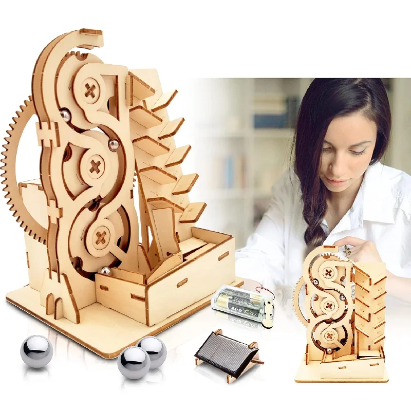 Solar 3D Wooden Puzzle Marble Run Diy Model Kit Craft Sets Educational Wood