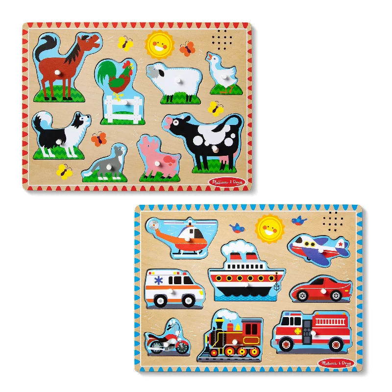 Wooden Sound Puzzle 2-Pack – Farm Animals, Vehicles