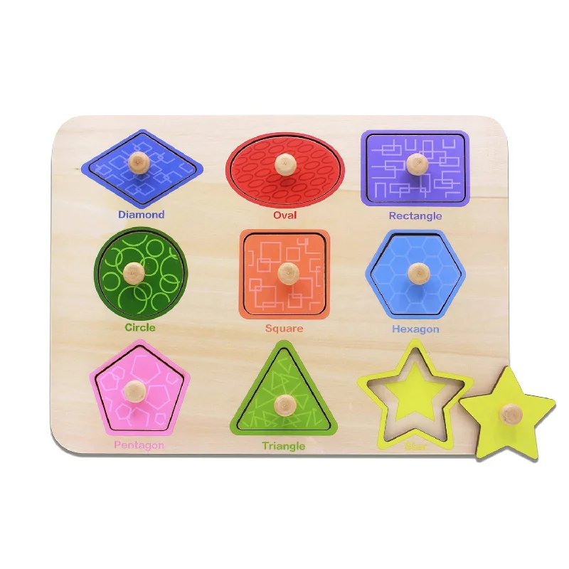 Toddler Wooden Preschool Learning Shape Peg Puzzle Board Toys