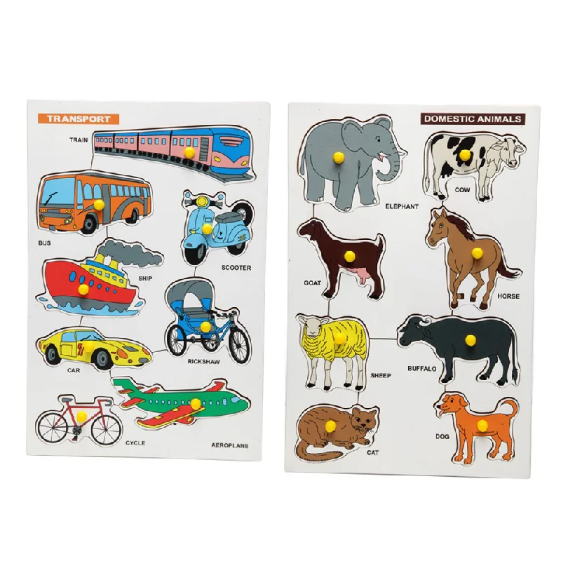 Transport & Domestic Animal Wooden Puzzle (Combo of 2)