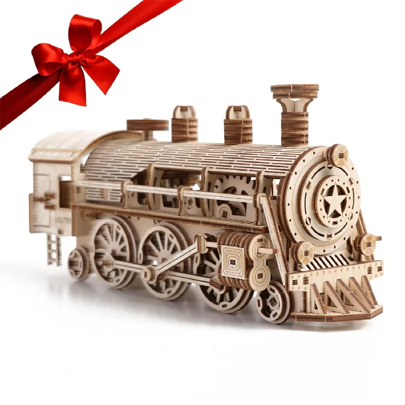 Uguter 3D Wooden Puzzles Train Locomotive Diy Gear Drive Mechanical Model Brai