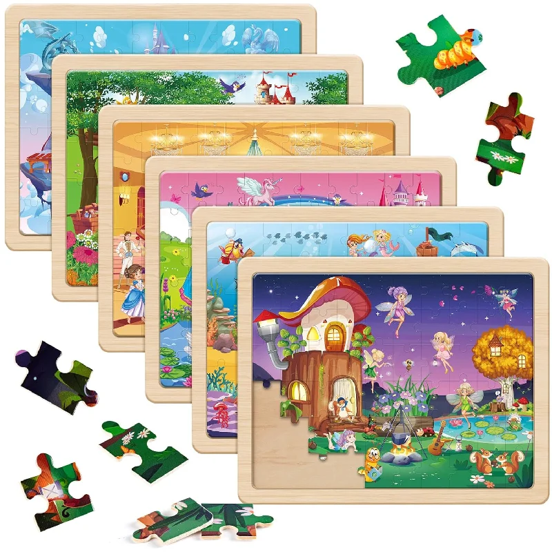 Unicorn Mermaid Princess Fairy Wooden Puzzles For Kids Ages 4 6, 6 Packs 60