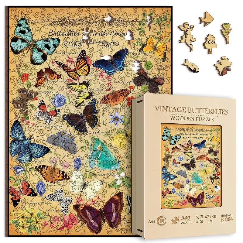 Vintage Butterfly Wooden Puzzle For Adults 340 Piece, North America Flower