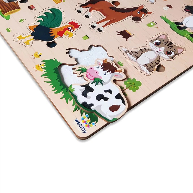 Wooden Farm Animals Montessori Educational Pre-School Puzzle Board Toy