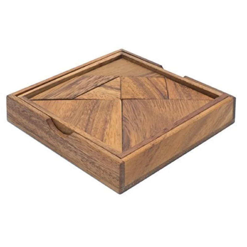 Wood Tangram: Deluxe Wooden Handmade 3D Brain Teaser Wooden Puzzle For Adults