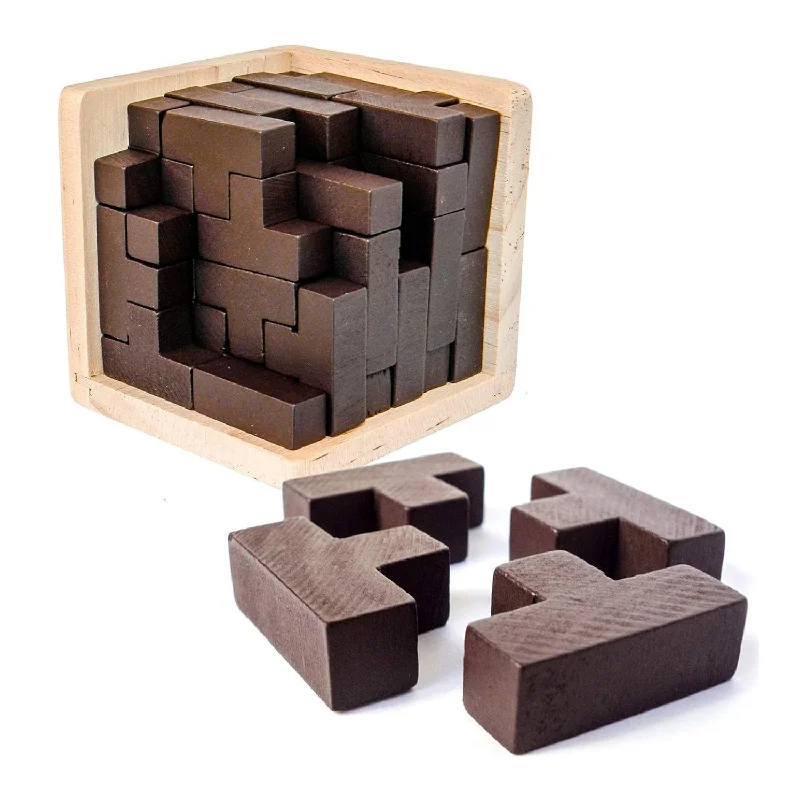 Wooden Brain Teaser Puzzle Cube Wooden Puzzles T Shaped Jigsaw Logic Puzzle